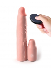 Телесная вибронасадка на член 3  Vibrating Mega X-tension with Remote - 22,9 см. - Pipedream - в Сызрани купить с доставкой