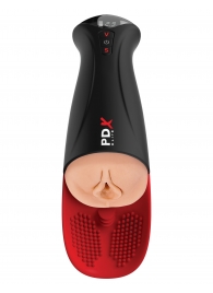 Телесный мастурбатор-вагина в черной колбе с вибрацией Fuck-O-Matic Pro XL - Pipedream - в Сызрани купить с доставкой