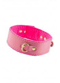 Розовый двуслойный кожаный ошейник с подкладкой из фетра - Pecado - купить с доставкой в Сызрани