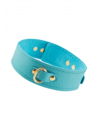 Голубой кожаный однослойный ошейник с прошивкой - Pecado - купить с доставкой в Сызрани