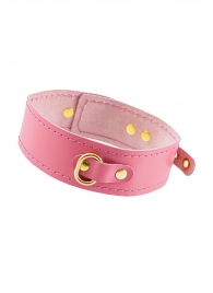Розовый кожаный однослойный ошейник с прошивкой - Pecado - купить с доставкой в Сызрани