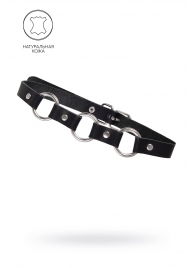 Черный кожаный чокер-ошейник с тремя кольцами - Pecado - купить с доставкой в Сызрани