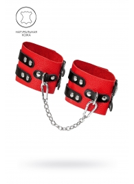 Красно-черные мягкие оковы с двумя ремешками с люверсами - Pecado - купить с доставкой в Сызрани