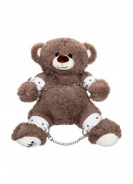 Бондажный набор: бурый мишка с белыми оковами и наручниками - Pecado - купить с доставкой в Сызрани