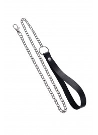 Поводок с ручкой из черной натуральной кожи и карабином для ошейника - Pecado - купить с доставкой в Сызрани