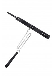 Кожаный двухслойный ошейник с белой строчкой и поводком - Pecado - купить с доставкой в Сызрани