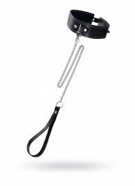 Кожаный двухслойный ошейник с белой строчкой и поводком - Pecado - купить с доставкой в Сызрани