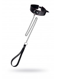 Кожаный двухслойный ошейник с красной строчкой и поводком - Pecado - купить с доставкой в Сызрани