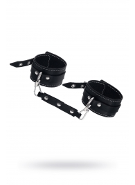 Черные двухслойные кожаные оковы с белой строчкой - Pecado - купить с доставкой в Сызрани