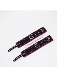 Черно-розовые кожаные оковы с розовой строчкой - Crazy Handmade - купить с доставкой в Сызрани