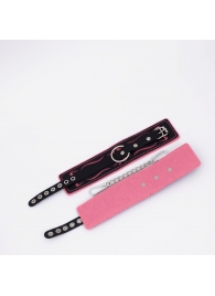 Черно-розовые кожаные оковы с розовой строчкой - Crazy Handmade - купить с доставкой в Сызрани