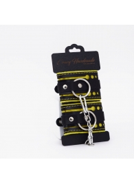 Черно-желтые кожаные наручники с жёлтой строчкой - Crazy Handmade - купить с доставкой в Сызрани