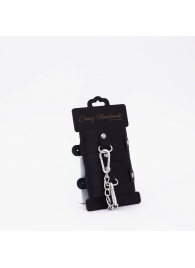 Черные кожаные наручники с хромированной фурнитурой - Crazy Handmade - купить с доставкой в Сызрани