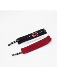 Черные кожаные оковы с красным декором и строчкой - Crazy Handmade - купить с доставкой в Сызрани