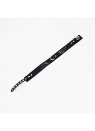 Черный кожаный ошейник с золотистой фурнитурой - Crazy Handmade - купить с доставкой в Сызрани