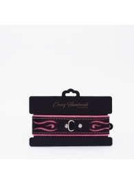 Черно-розовый кожаный ошейник с розовой строчкой - Crazy Handmade - купить с доставкой в Сызрани