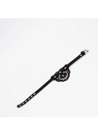 Черный фигурный кожаный ошейник с золотистой фурнитурой - Crazy Handmade - купить с доставкой в Сызрани