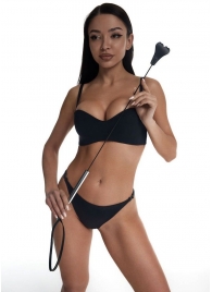 Стек с черным кожаным наконечником в виде сердца и металлической ручкой - 67 см. - Crazy Handmade - купить с доставкой в Сызрани