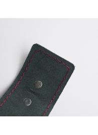 Черные кожаные наручники с красной строчкой - Crazy Handmade - купить с доставкой в Сызрани