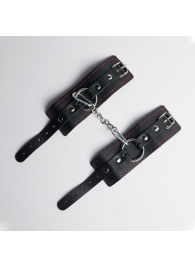 Черные кожаные наручники с красной строчкой - Crazy Handmade - купить с доставкой в Сызрани