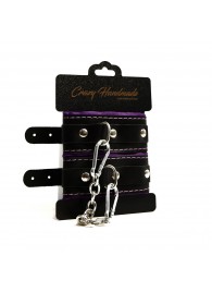 Черно-фиолетовые скругленные наручники с мягкой подкладкой - Crazy Handmade - купить с доставкой в Сызрани