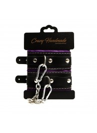 Черно-фиолетовые скругленные наручники с мягкой подкладкой - Crazy Handmade - купить с доставкой в Сызрани