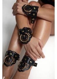 Черные кожаные оковы с резными узорами и клепками - Crazy Handmade - купить с доставкой в Сызрани