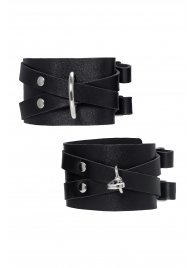 Черные кожаные оковы с двумя перекрёстными ремешками - Pecado - купить с доставкой в Сызрани