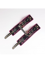 Черные кожаные оковы с розовой строчкой - Crazy Handmade - купить с доставкой в Сызрани