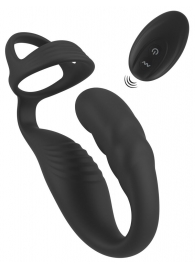 Черное эрекционное кольцо со стимуляцией промежности и анальной пробкой Cock Ring with RC Prostate Plug - Orion - в Сызрани купить с доставкой