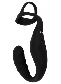 Черное эрекционное кольцо со стимуляцией промежности и анальной пробкой Cock Ring with RC Prostate Plug - Orion - в Сызрани купить с доставкой