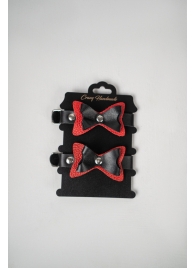 Черно-красные кожаные наручники с бантиками - Crazy Handmade - купить с доставкой в Сызрани