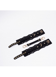 Черный кожаные оковы с узорами и золотистой фурнитурой - Crazy Handmade - купить с доставкой в Сызрани