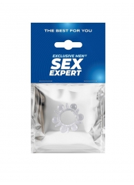 Прозрачное эрекционное кольцо с шариками и шипами - Sex Expert - в Сызрани купить с доставкой
