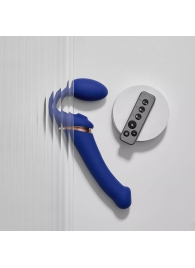 Синий безремневой страпон Multi Orgasm Bendable Strap-On size L с клиторальной стимуляцией - Strap-on-me - купить с доставкой в Сызрани