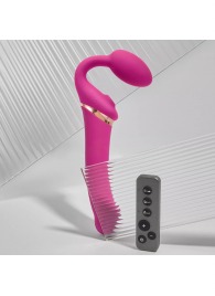 Ярко-розовый безремневой страпон Multi Orgasm Bendable Strap-On size L с клиторальной стимуляцией - Strap-on-me - купить с доставкой в Сызрани