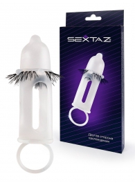 Эластичная насадка на пенис с подхватом мошонки и стимулирующими «ресничками» - Sextaz - в Сызрани купить с доставкой