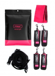 Черно-розовый эротический набор: фиксатор, оковы, наручники, повязка - Erokay - купить с доставкой в Сызрани