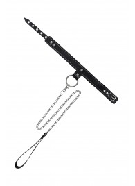 Черный узкий однослойный ошейник с серебристым поводком-цепочкой - Pecado - купить с доставкой в Сызрани