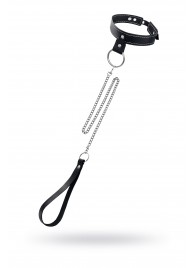 Черный узкий однослойный ошейник с серебристым поводком-цепочкой - Pecado - купить с доставкой в Сызрани