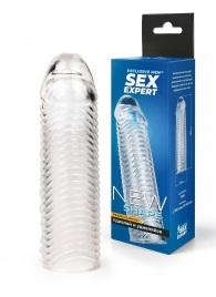 Прозрачная закрытая насадка на пенис с ребрышками - 16 см. - Sex Expert - в Сызрани купить с доставкой