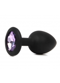 Черная анальная пробка с сиреневым кристаллом - 7,3 см. - 1137
