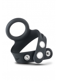 Черное эрекционное кольцо с подхватом мошонки на кнопках VS6 - Blush Novelties - в Сызрани купить с доставкой
