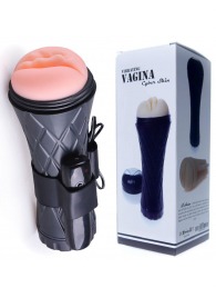 Телесный мастурбатор-вагина в черной колбе с вибрацией - Boys of Toys - в Сызрани купить с доставкой