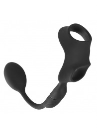 Черное виброкольцо с анальной пробкой Cock Ring with RC Butt Plug - Orion - в Сызрани купить с доставкой