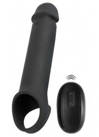 Черная вибронасадка для пениса с хомутом для мошонки и пультом ДУ Remote Controlled Penis Extension - Orion - в Сызрани купить с доставкой