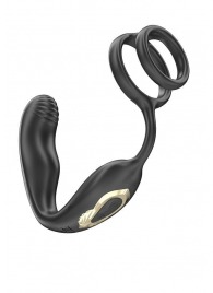 Черная анальная пробка с вращением и эрекционными кольцами - Ibiza - в Сызрани купить с доставкой