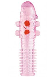 Гелевая розовая насадка с шариками и шипами - 14 см. - ToyFa - в Сызрани купить с доставкой