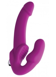 Ярко-розовый безремневой вибрострапон Evoke Vibrating Strapless Silicone Strap-on Dildo - XR Brands - купить с доставкой в Сызрани