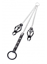 Черно-серебристые зажимы для сосков с кольцом для пениса TOYFA Metal - ToyFa - купить с доставкой в Сызрани